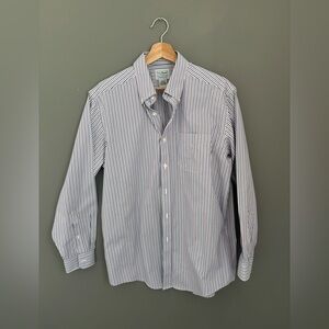 L.L. Bean Men's Navy and White Striped Button-Down Shirt